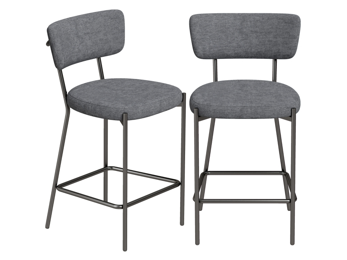 Conjunto De 2 Banquetas De Bar Estofadas Com Encosto Curvo,perfeitas Para Cozinha Ou Área De Refeições,na Cor Cinza