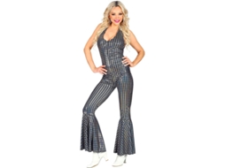 Traje de macacão xadrez discoteca feminino dos anos 70