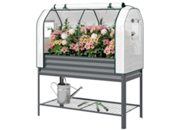 Mesa De Cultivo Com Cobertura De Estufa E Prateleira Inferior 120x55x140 Cm Cinzento Escuro