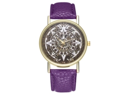 Reloj De Pulsera De Cuarzo Con Correa De Pu, Dial Redondo, Moda (morado)