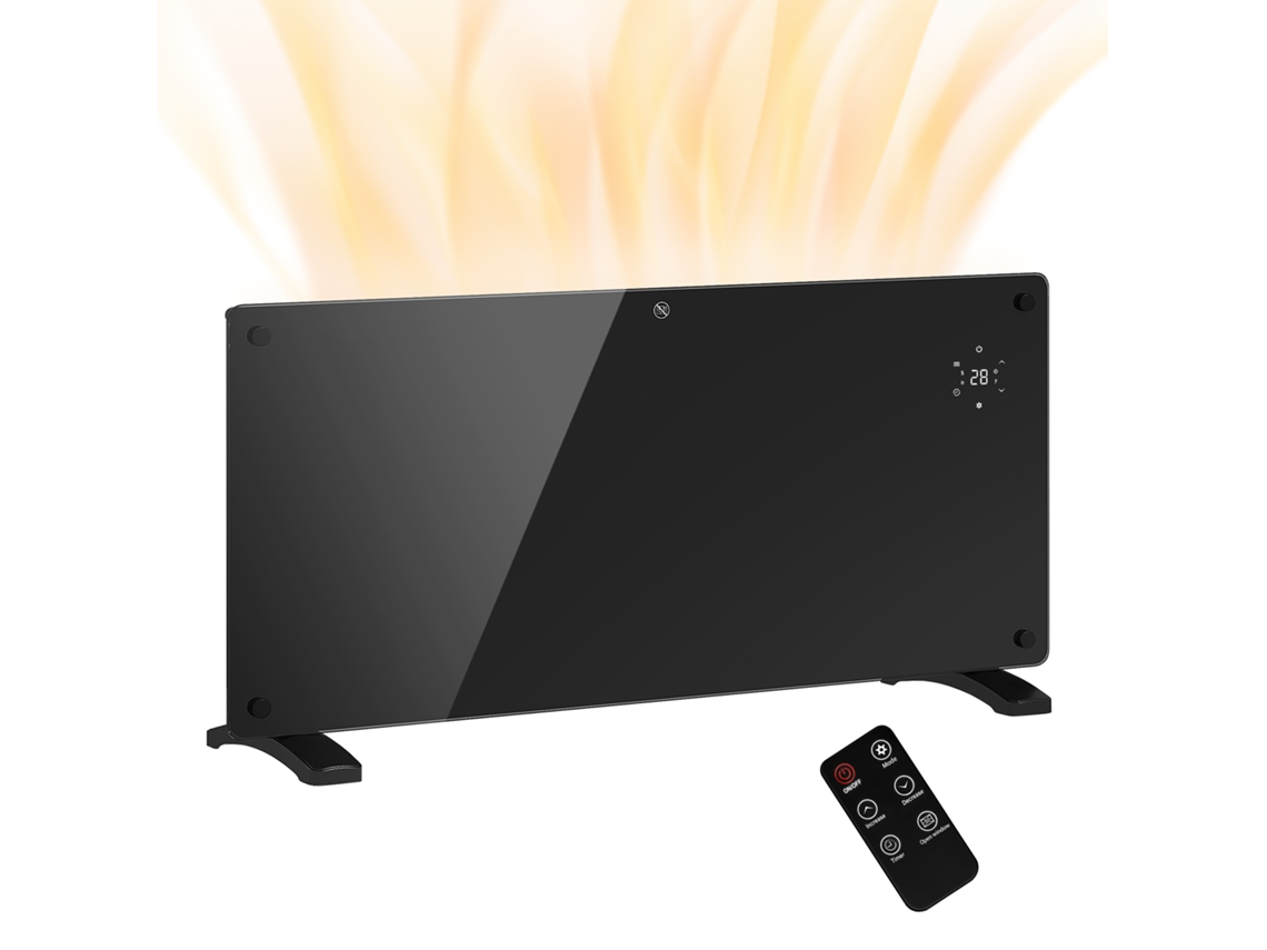 2000w Convection Heater With Adjustable Temperature And Remote Control. 24-hour And Weekly Timer. Black