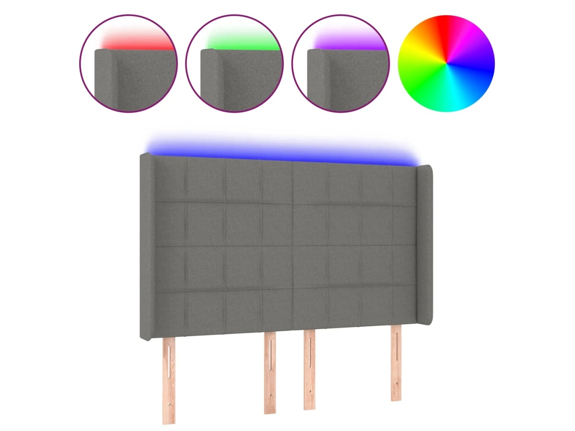 Cabeceira de Cama com Led Tecido Cinza Escuro MAISON EXCLUSIVE (147x16x118 cm)