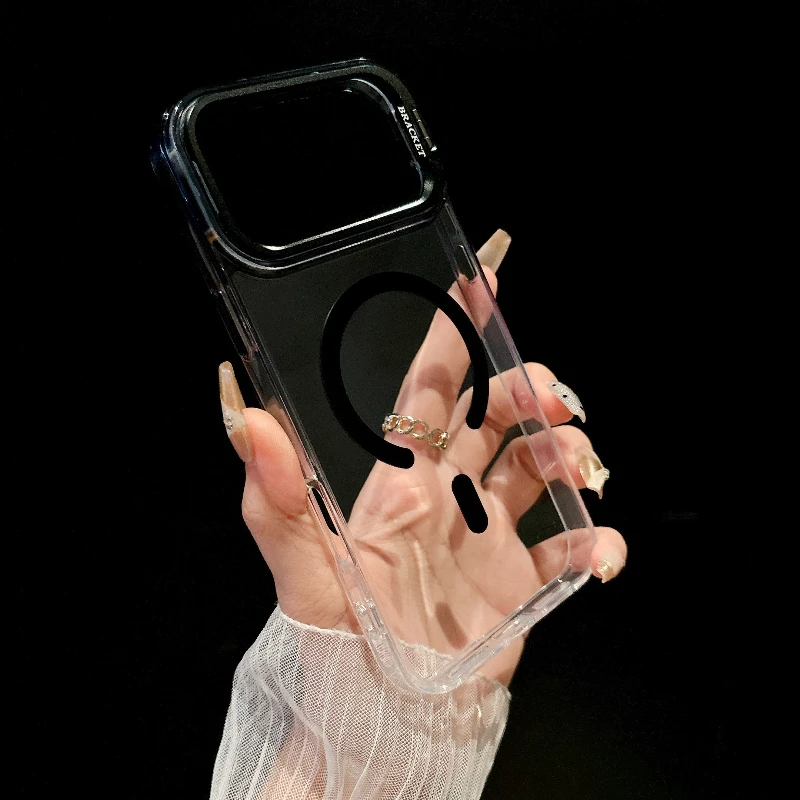 (preto 16promax) Capa Para Celular Com Suporte Para Lente Degradê E Anel Magnético Integrado.