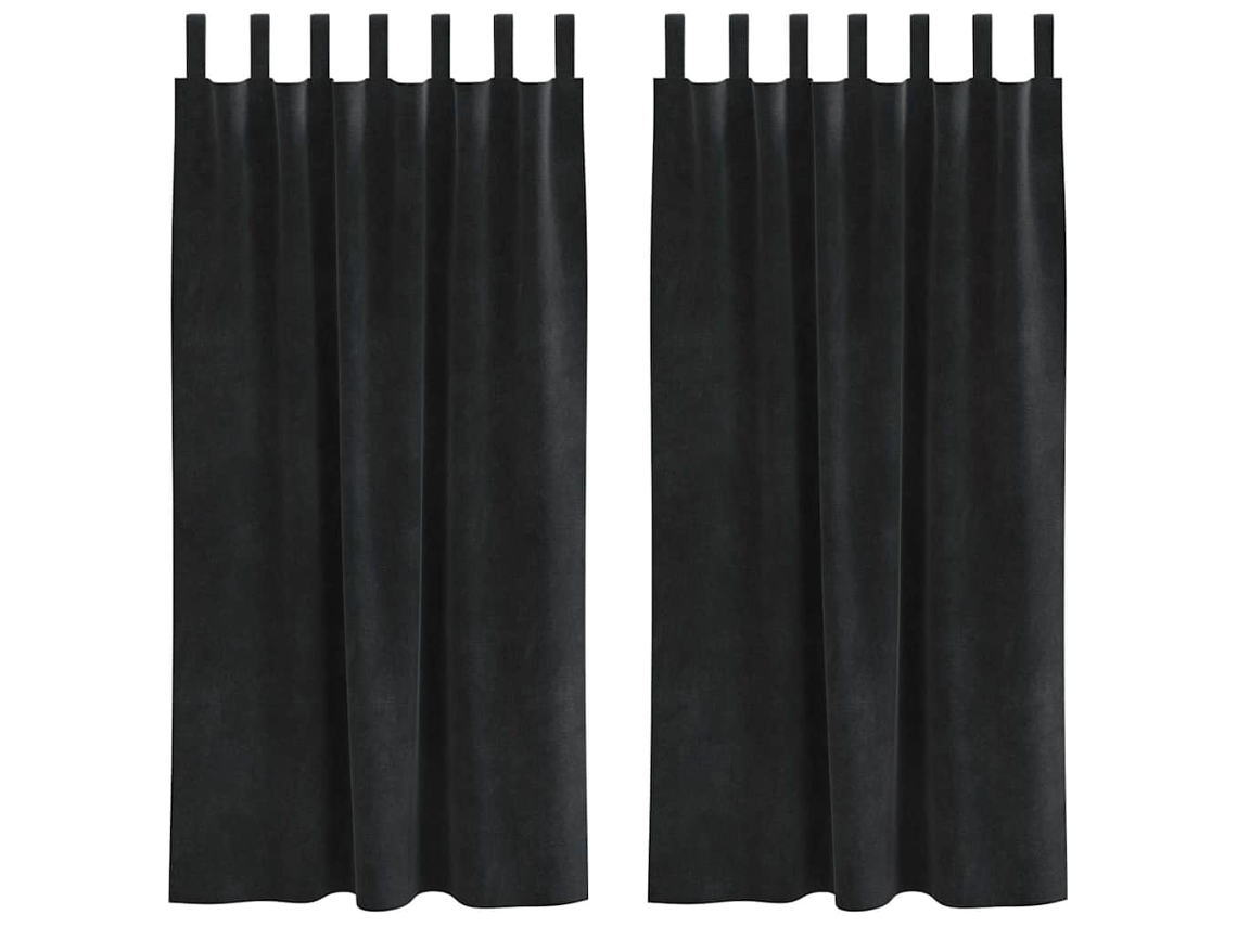 Conjunto 2 Cortinas Opacas Vidaxl Preto Veludo (140 X 175 Cm)