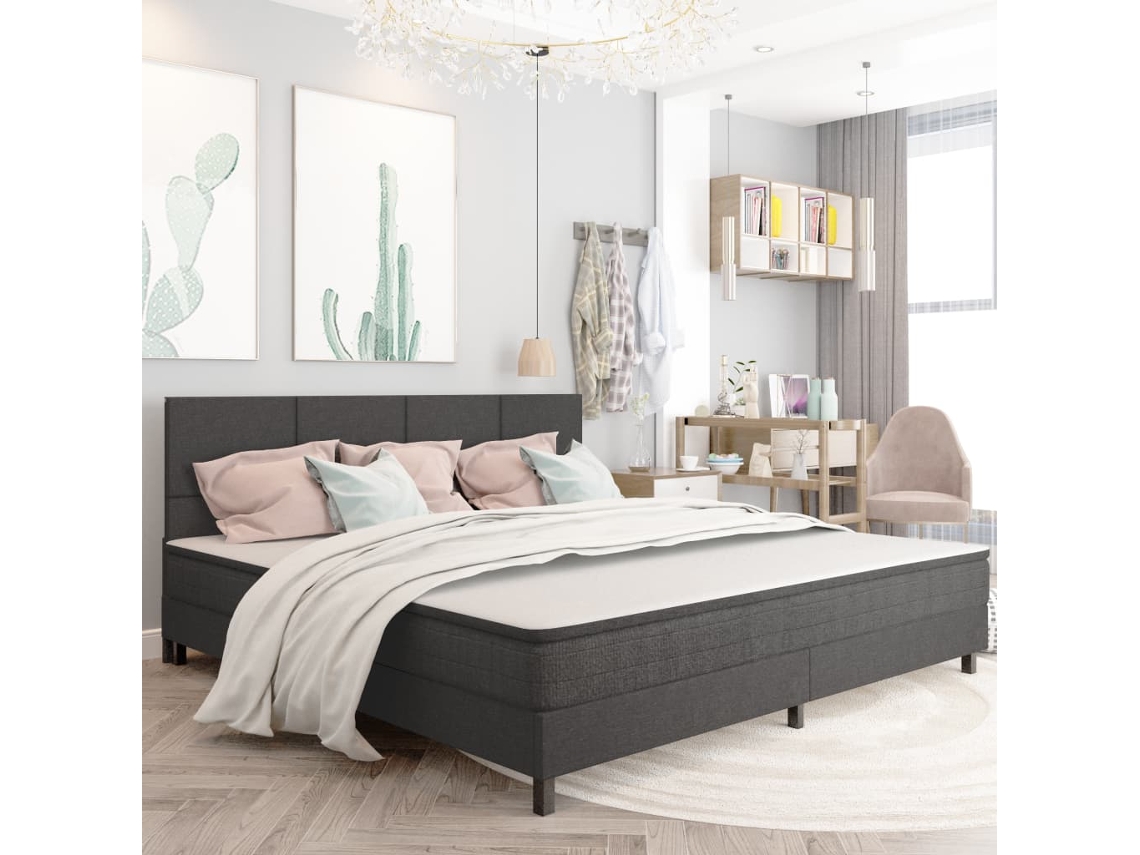Vidaxl Cama Boxspring 200x200 Cm Tecido Cinzento-escuro
