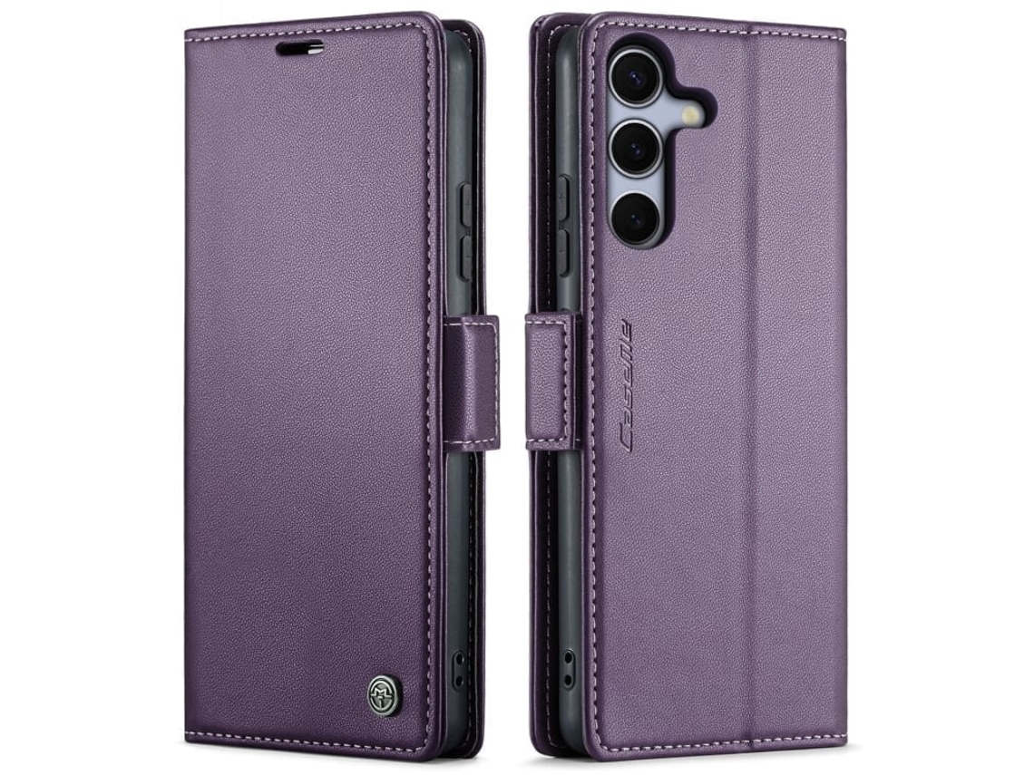 Capa Para Samsung Galaxy S25 Plus 5g De Couro Com Textura De Lichia E Fecho Borboleta Com Proteção E Sistema Rfid Antirroubo Roxa