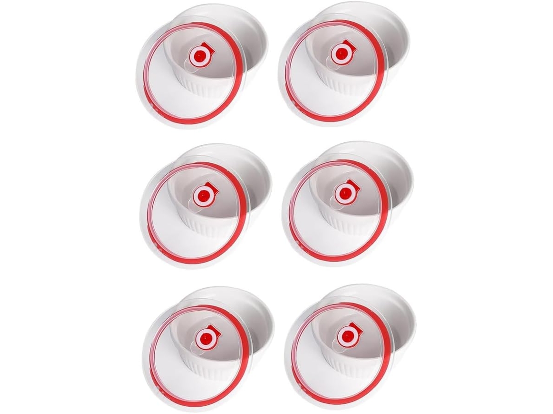 Conjunto De 6 Ramequins Com Tampa, 240 Ml , Em Porcelana Branca Soprada Cor Creme Queimado, Xí Gokoco (8 Oz)