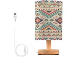 Abajur De Cabeceira Com Estampa Étnica Para Quarto, Portas De Carregamento Usb C, Luminária De Mesa Cabeceira, Luminária