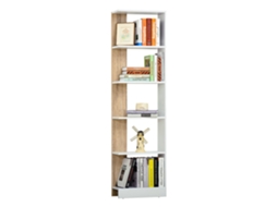 Prateleira De Armazenamento Com 5 Estante Multiuso Para Escritório Com Base Elevada Design Elegante 45x21x170 Cm Branco E Carvalho