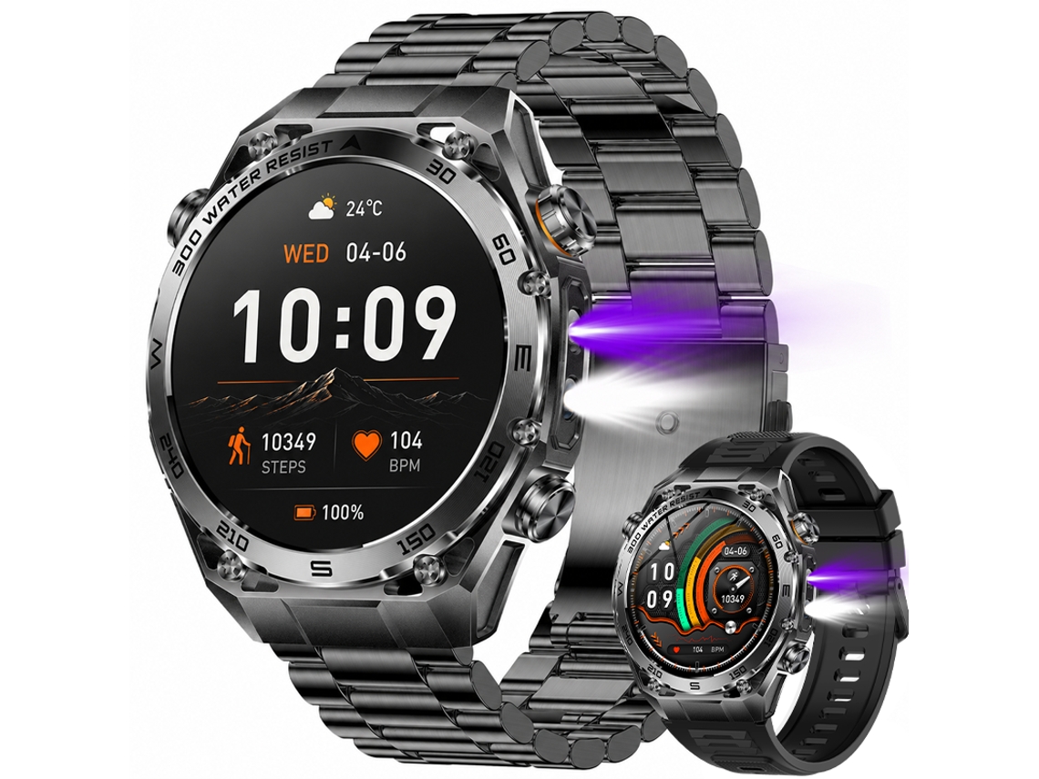 Smartwatch Ak105 1000mah Ip68 Com Lanterna Luz Uv E Chamadas Bluetooth