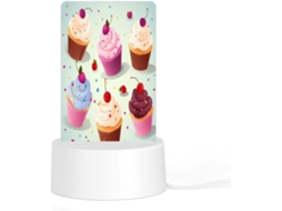 Luminária noturna de acrílico com LED e base de plástico encaixável, estampa de cupcake, ideal para o quarto, com luz.
