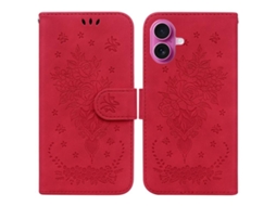Capa Para Iphone 17 Em Couro Com Estampa De Borboleta E Rosa.