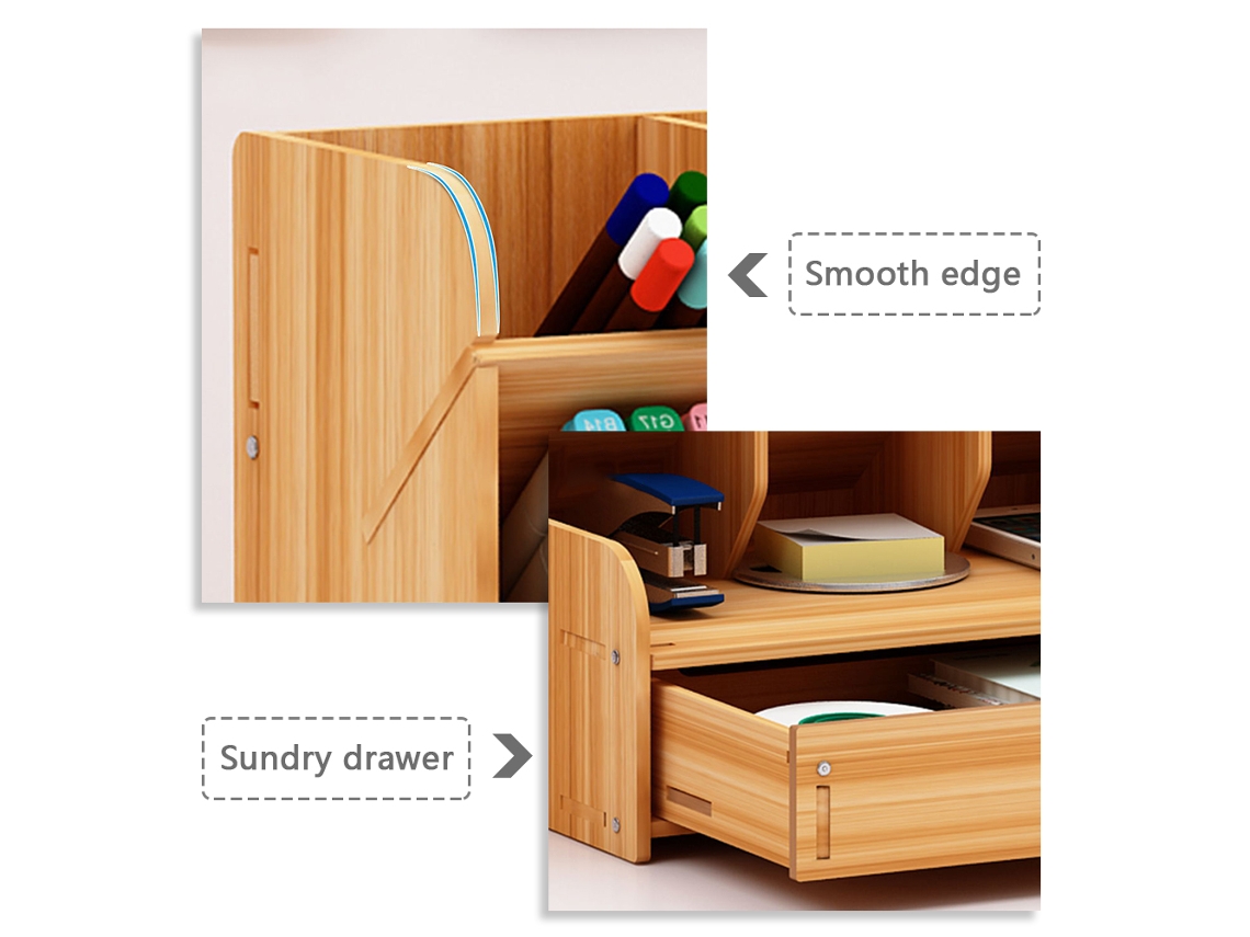 Organizador de mesa de madeira com 12 compartimentos e gaveta para canetas e materiais de escritório S/MARCA