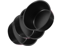 Conjunto de 3 peças com formatos redondos em aço carbono.