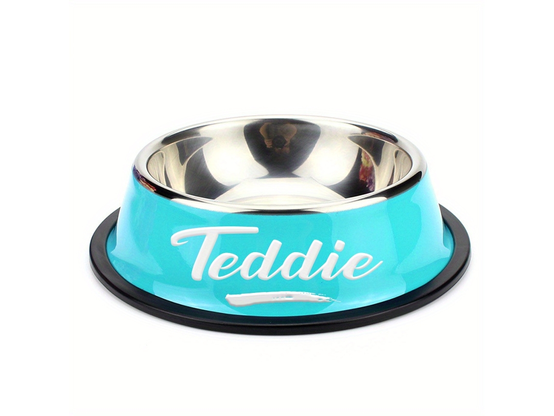 Tigela Personalizada de Aço Inoxidável Antiderrapante para Animais de Estimação com Nome Personalizado, Perfeita para Cães e Gatos, Azul 1 AQUAFORGE