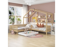 Cama Alta 90x200 com Gavetas e Prateleiras Natural