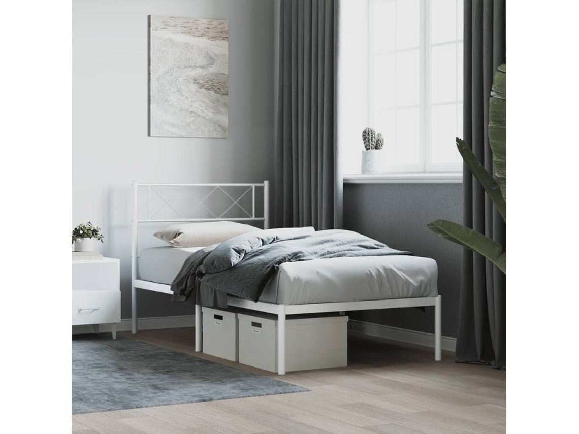 Vidaxl Estrutura De Cama Com Cabeceira 80x200 Cm Metal Branco