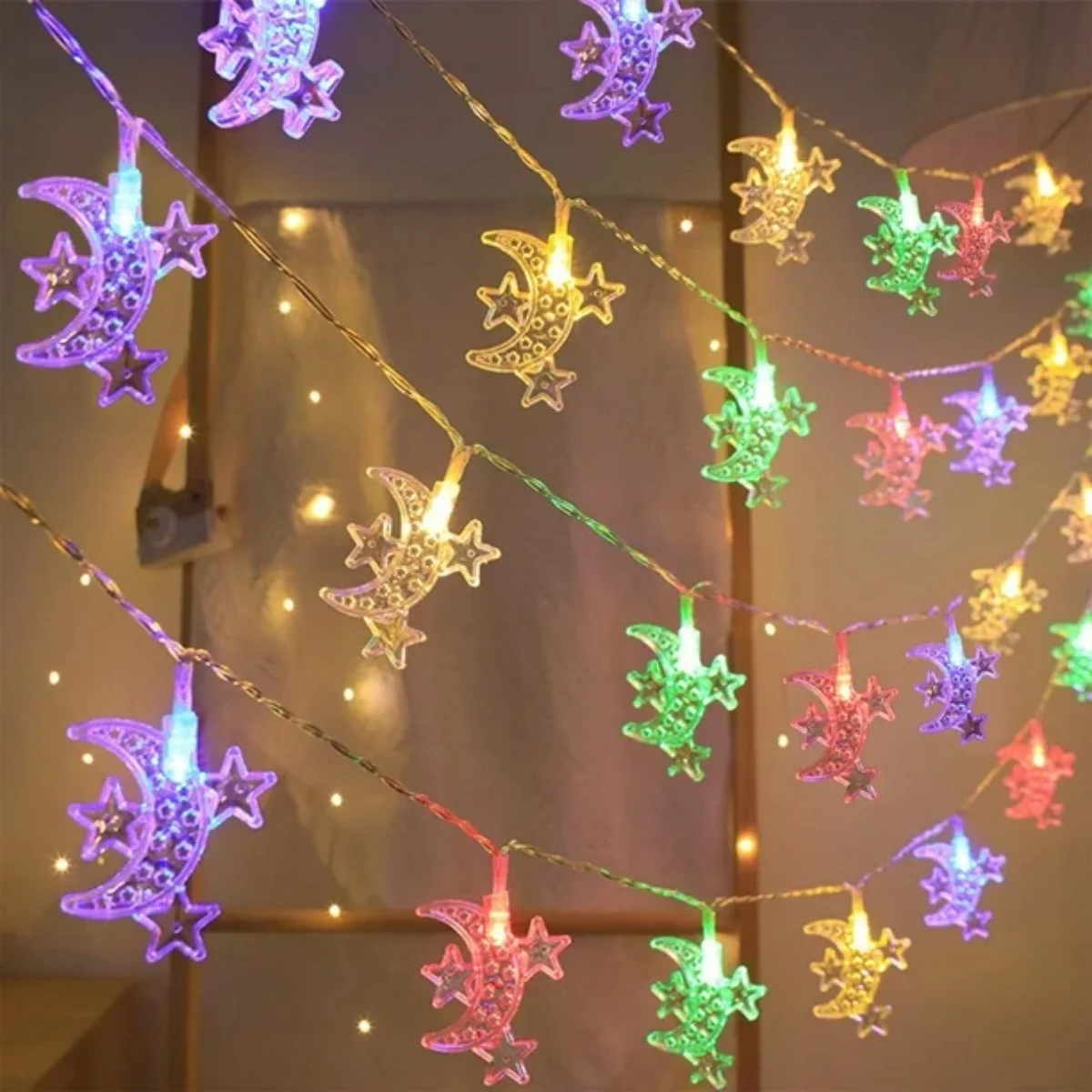 (3m Rgb) Luzes De Cordão Mubarak Lua E Estrela, Decoração De Lustre Para O Ramadã