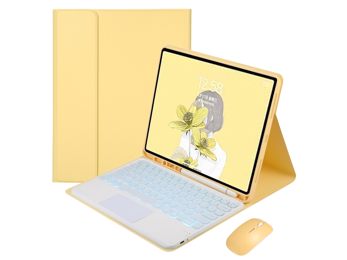 Capa de Teclado Bluetooth iPad 10th Gen 10.9 com Teclado Domo Retroiluminado e Rato, amarelo XIAOMOYU