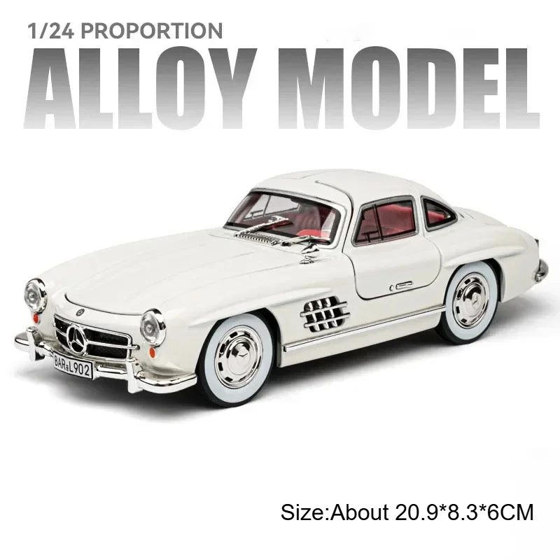 (300sl Branco) Miniatura De Carro 300sl Na Escala 1:24, Com Portas Que Abrem, Luzes, Efeitos Sonoros E Função De Absorção De Impacto.