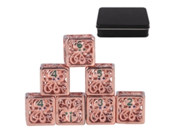 Ats conjunto de 7 Dados Metálicos Cuadrados Huecos com Padrão de Polvo Antigo Vermelho para Jogos de Rol e Festas