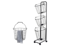 Cesto De Roupa, Metal, 122 X 31 X 25 Cm, 3 Camadas, Portátil, 4 Rodízios Giratórios