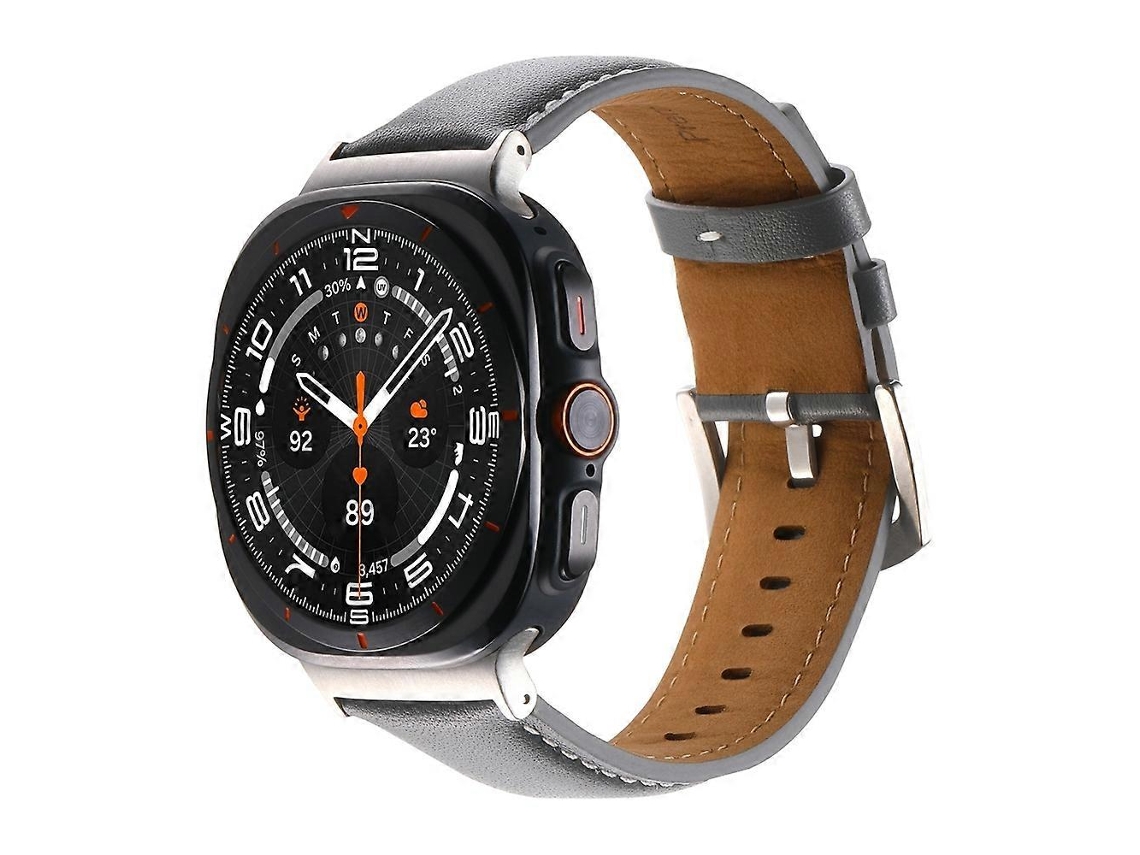 Pulseira De Couro Lisa Para Samsung Galaxy Watch Ultra 47mm