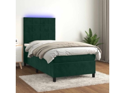 Vidaxl Cama Box Spring C/ Colchão/led 90x200 Cm Veludo Verde-escuro