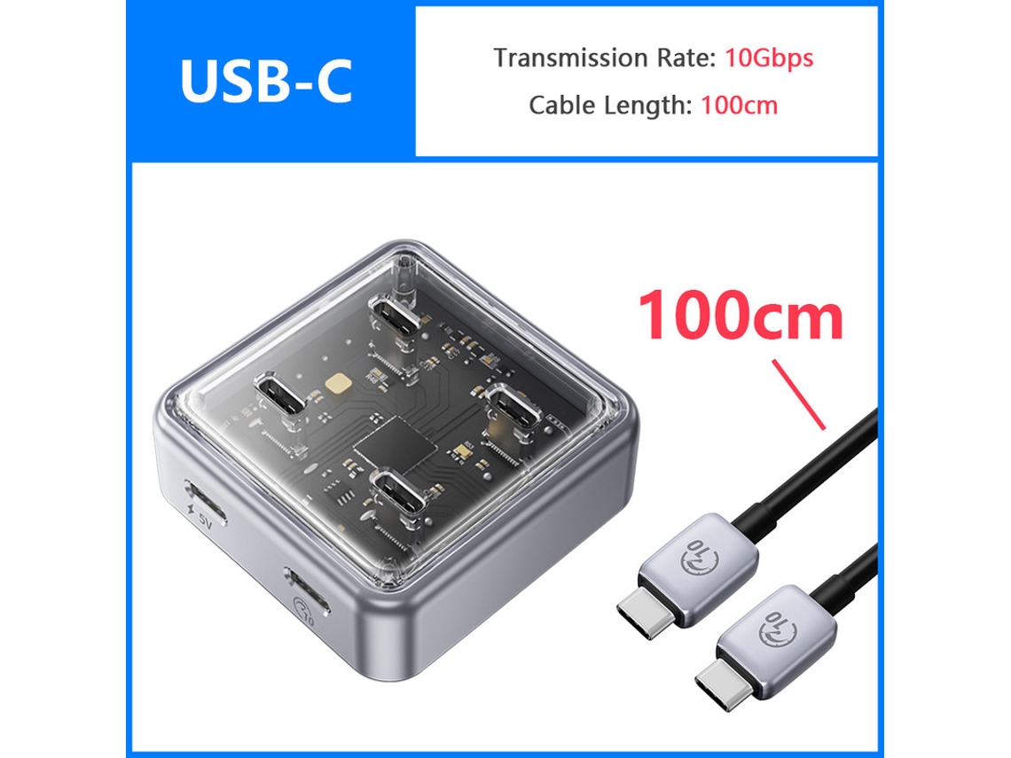 Yizhood Multi 4 Portas 10 Gbps USB A Tipo C Docking Station Múltiplo USB3.0 para Laptop PC Cabo de Compressão 100 cm Preto