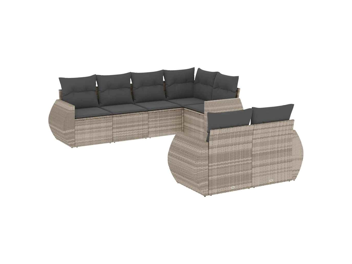 Conjunto de 7 Sofás de Jardim com Almofadões Vime Pe Cinzento Claro MAISON EXCLUSIVE (7 pcs)