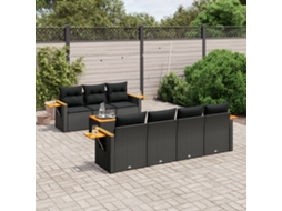 Vidaxl 8 Pcs Conjunto Sofás de Jardim com Almofadões Vime Pe Preto