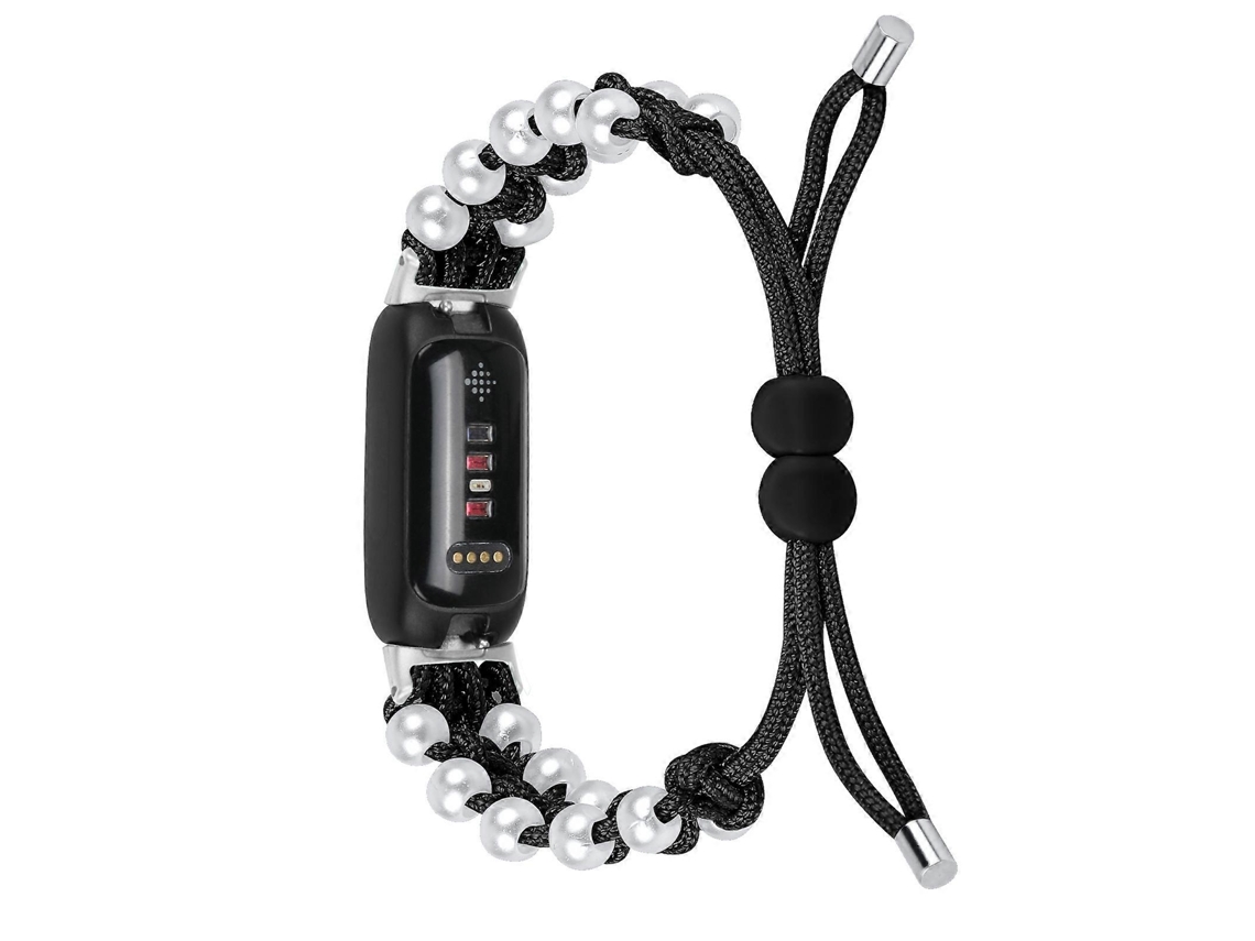 Pulseira de relógio inteligente ajustável com corda trançada e decoração de pérolas para Fitbit Inspire 3 Ly Ebike