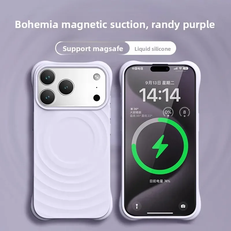 (roxo-claro, Iphone 17) Capa Para Celular, Compatível Com Magsafe, Silicone Líquido, Resistente A Riscos