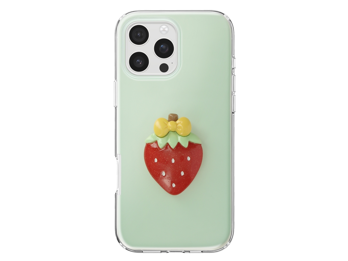 Capa Para Iphone 16 Pro Com Motivo Morango Em Relevo 3d E Borda Elevada