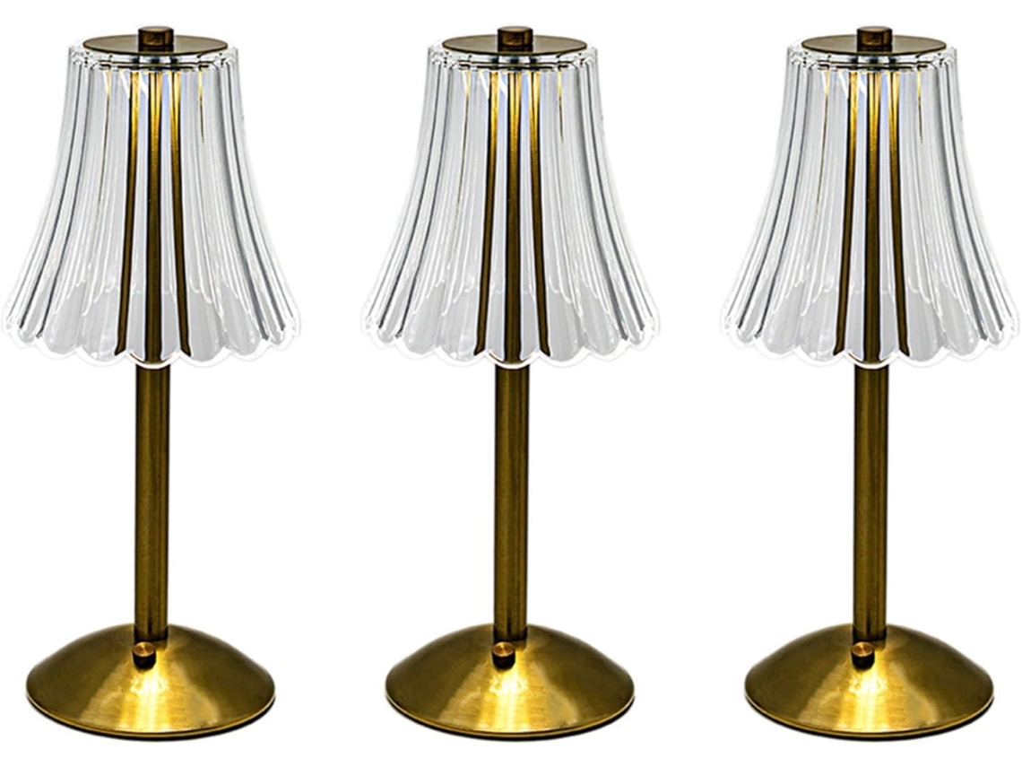 Conjunto de 3 luminárias de mesa decorativas de cristal com LED, bateria recarregável de 800 mAh, luz noturna aconchegante, 3 níveis de intensidade.