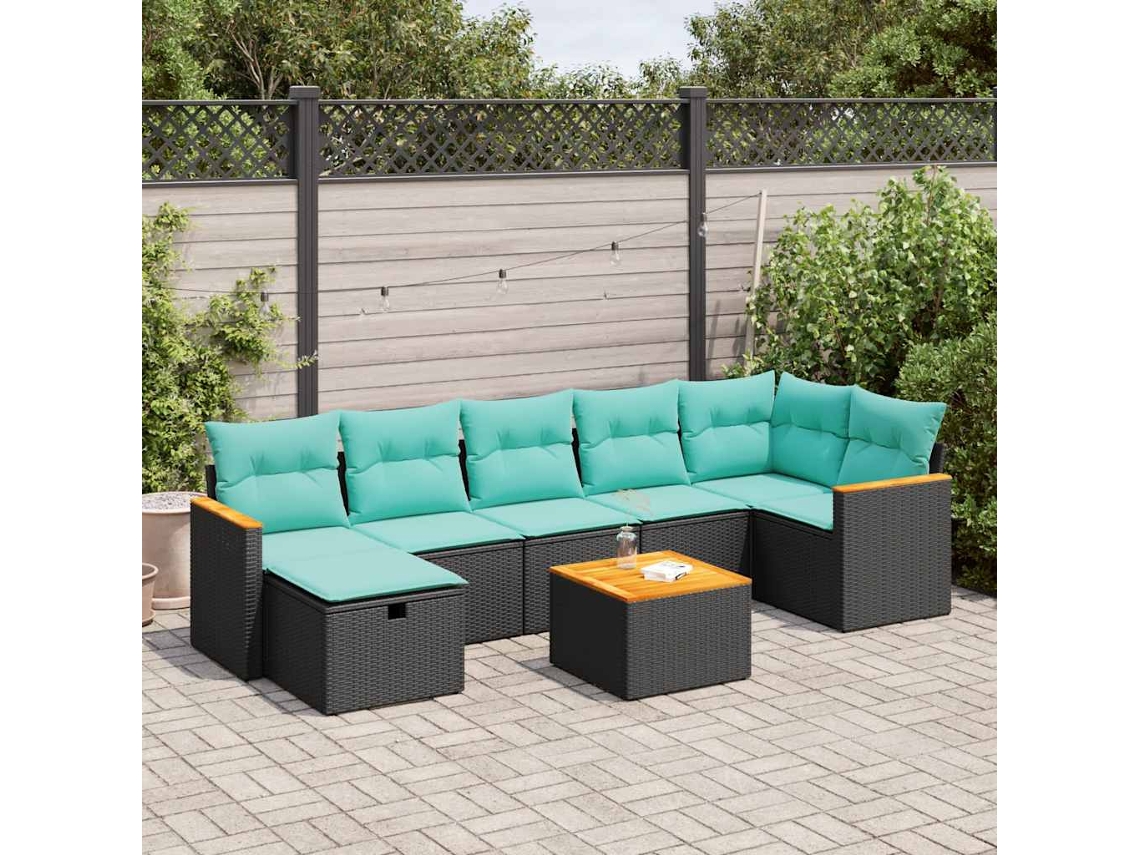 Vidaxl 8 Pcs Conjunto Sofás De Jardim Com Almofadões Vime Pe Preto