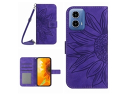 Capa De Celular Flip Em Couro Sintético Com Textura De Girassol E Cordão Para Motorola Moto G45 5g Ht04.