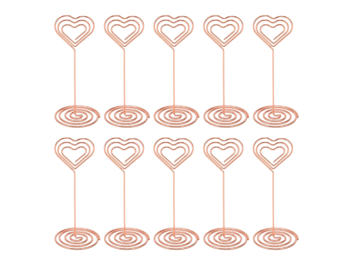 10 Peças Portanúmeros De Mesa Coração Estilo Base Estável Metal Eletroforrado Para Casamento Festa Ouro Rosa
