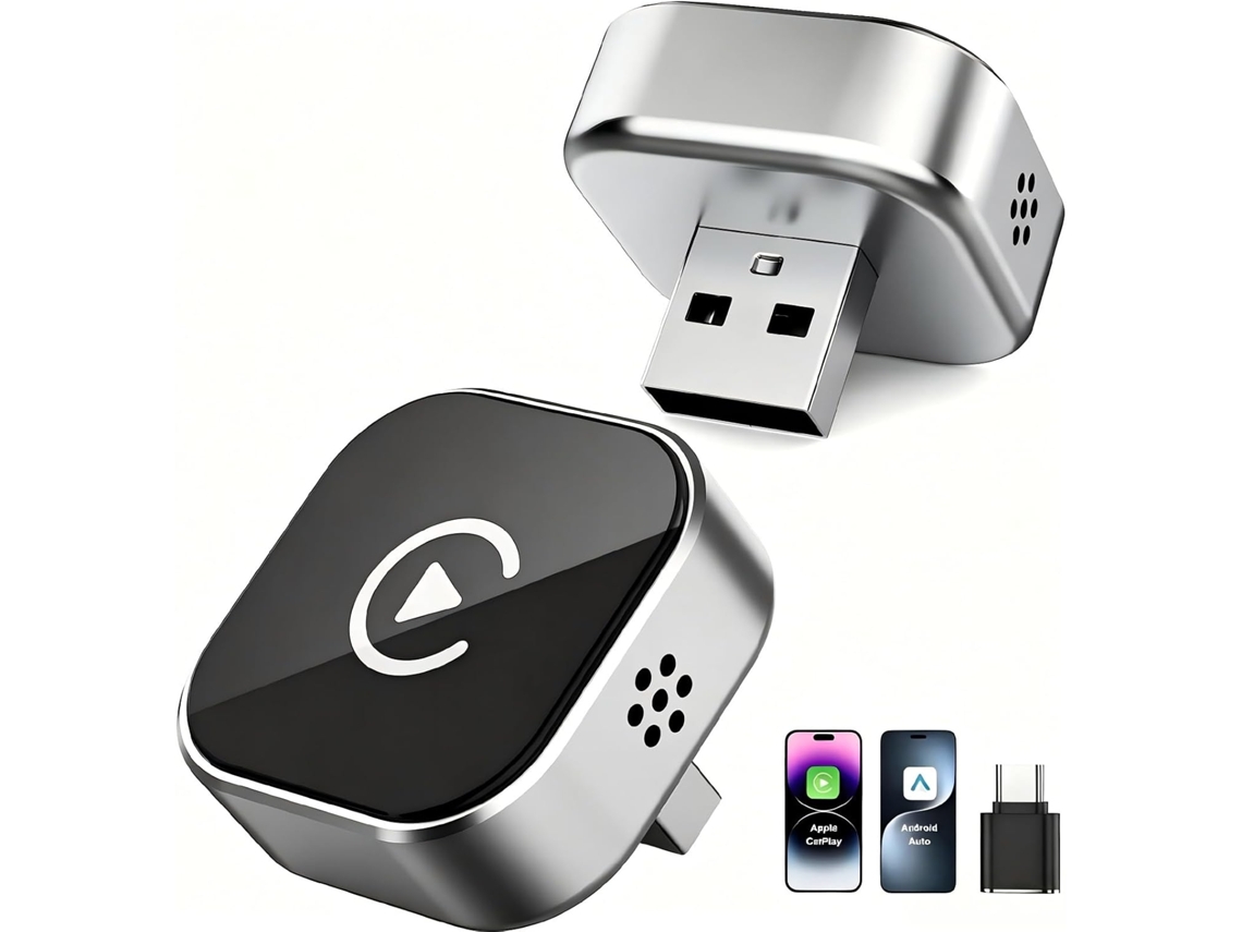 Mini Adaptador Sem Fio Carplay Para Apple/android, 2 Em 1, Plug Play.