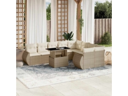 Vidaxl 10 Pcs Conjunto De Sofás P/ Jardim Com Almofadões Vime Pe Bege