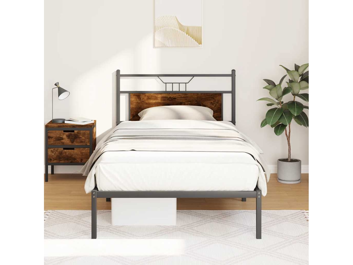 Vidaxl Estrutura Cama S/ Colchão Derivados de Madeira Carvalho Fumado