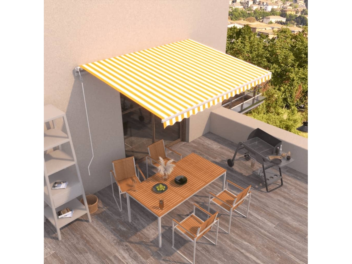 Vidaxl Toldo Retrátil Automático 450x300 Cm Amarelo E Branco
