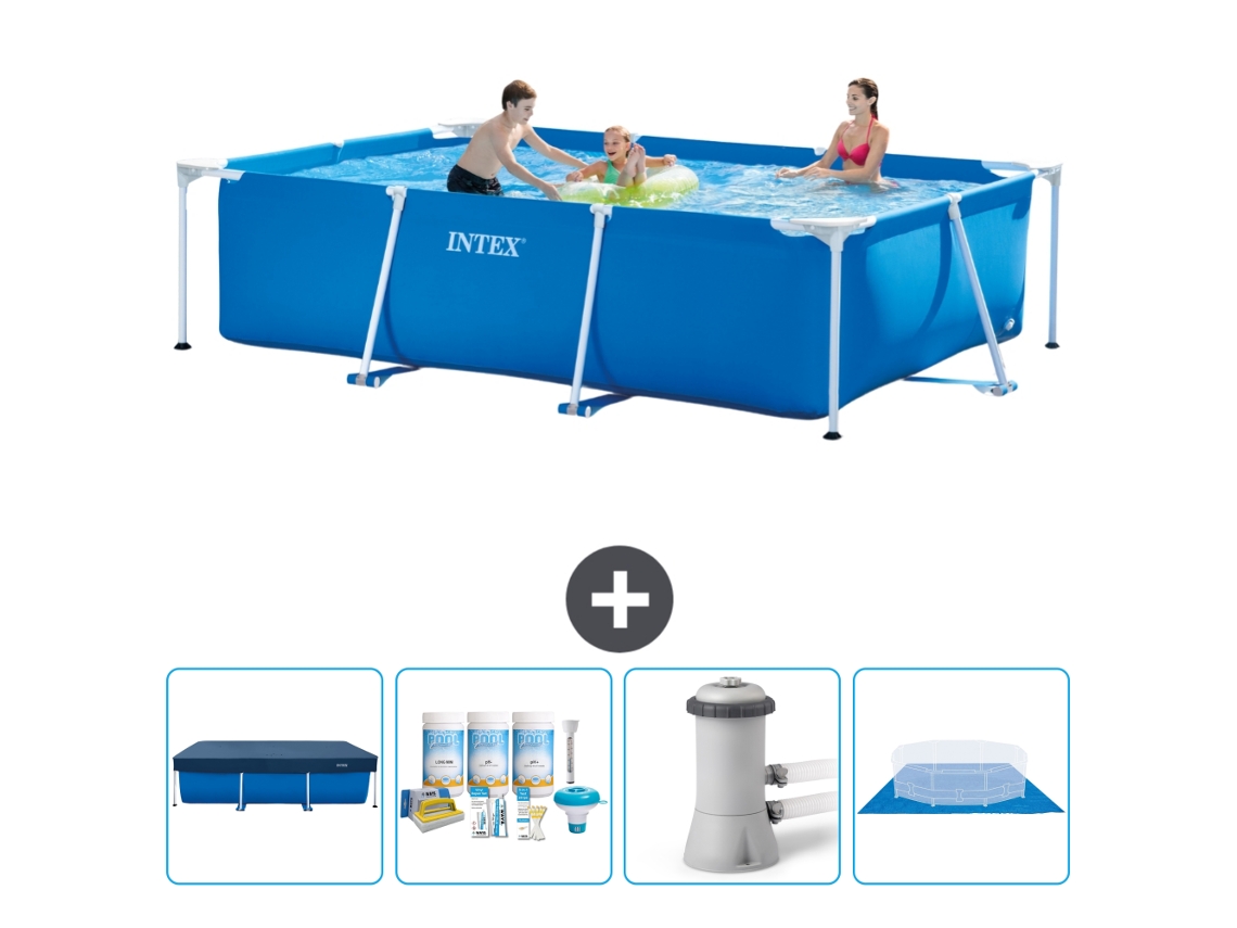 Piscina com Estrutura Retangular INTEX 300 X 200 X 75 Cm Azul Incluída Acessórios Cb1