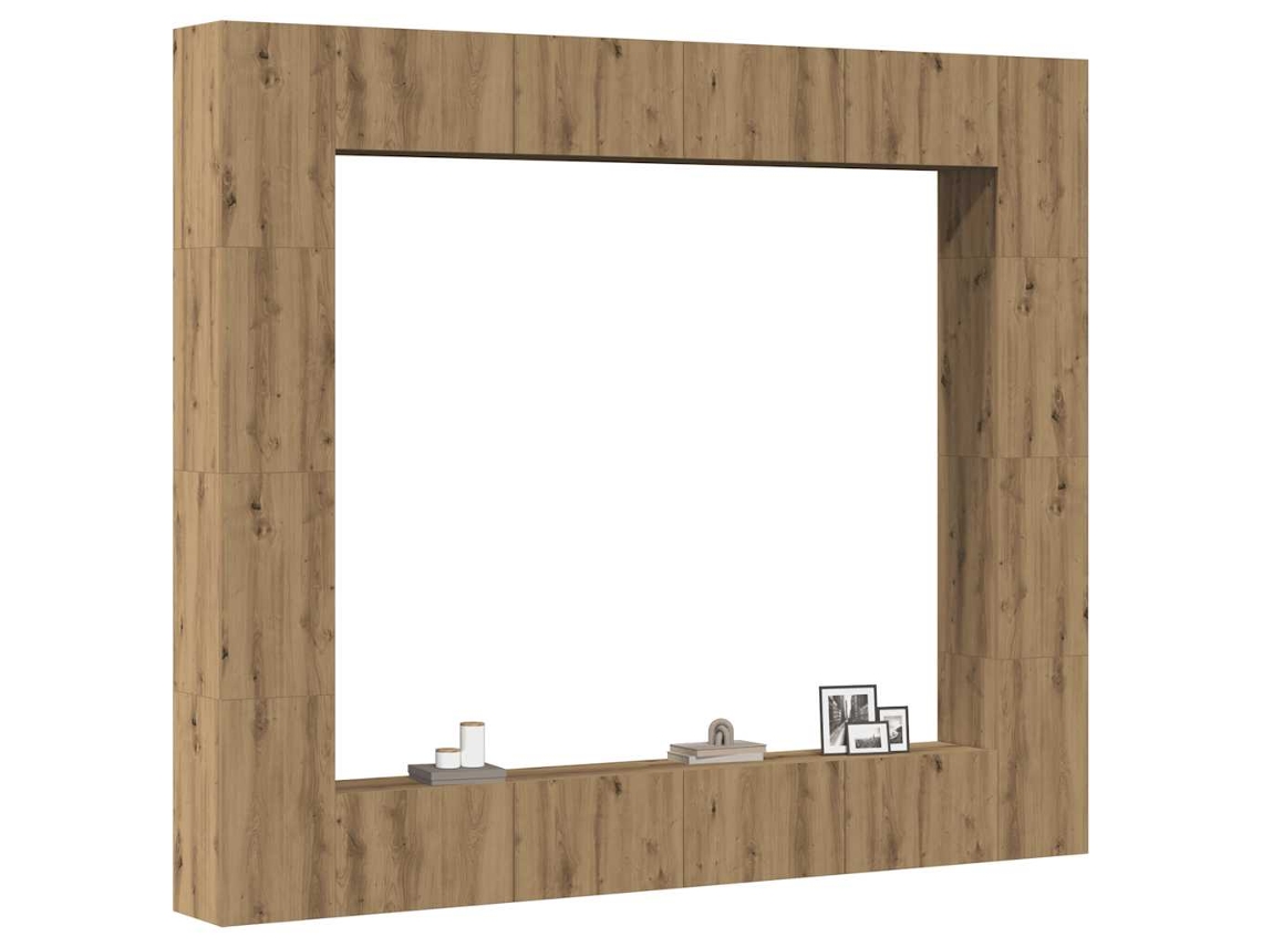 Conjunto De Armário Tv Parede 8 Pcs Madeira Carvalho Artisiano Dkd Home Decor