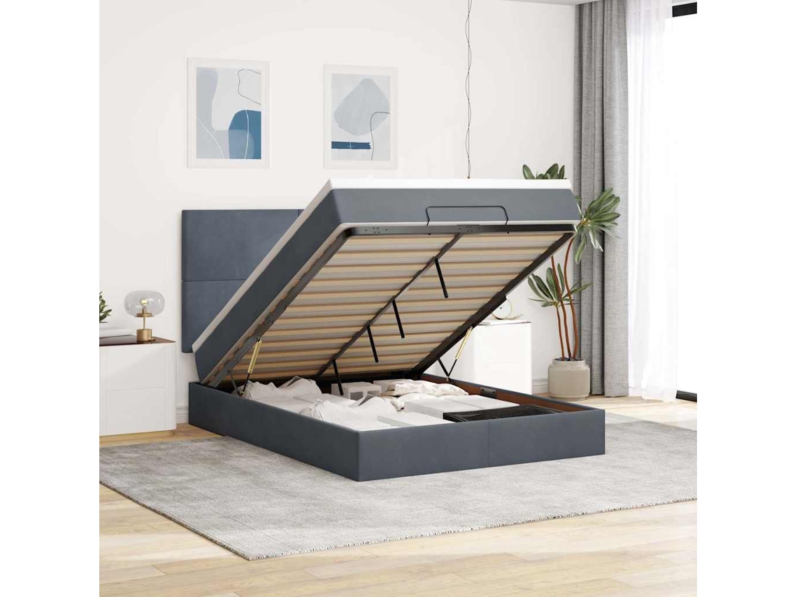 Vidaxl Estrutura Cama Otomana Com Colchões 140x190cm Cinzento Escuro