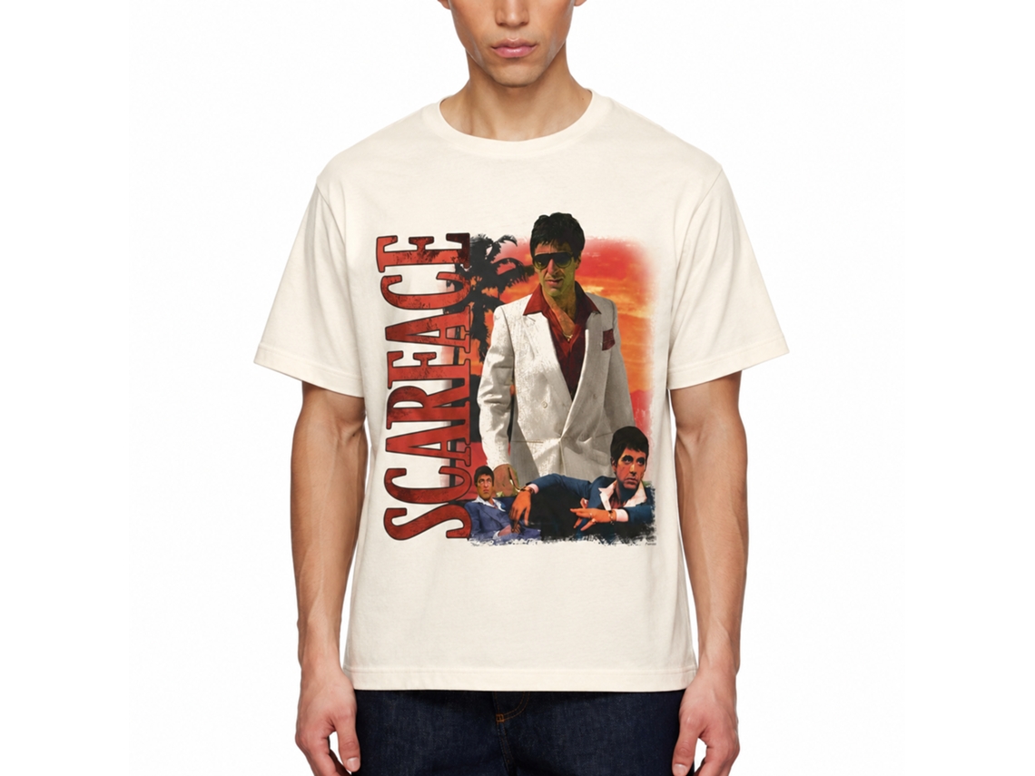 Rockinstone Scarface Movie Palm Tree Sunset Background Solid Natural Adult T-shirt Size:xxl