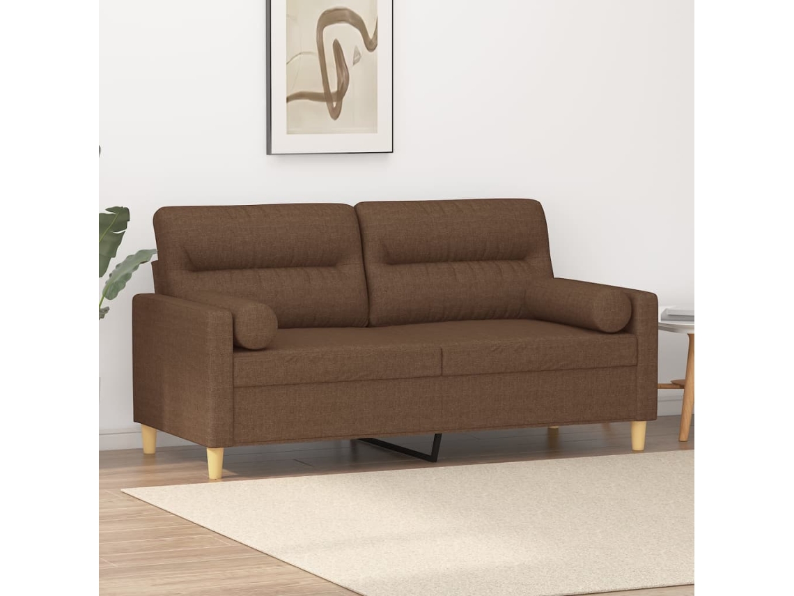 Vidaxl Sofá 2 Lugares + Almofadas Decorativas 140 Cm Tecido Castanho