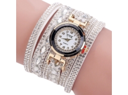 Relógio Pulseira Feminino de Quartzo com Strass Pulseira Pu Prata Redondo Presente