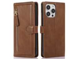 Capa Quedas Para Iphone 14 Pro Max Pele Sintética Magnética Castanho