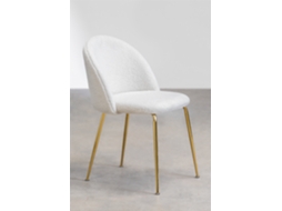 Sklum Pack De 4 Cadeiras De Jantar Estofadas Em Tecido De Ovelha Kana Design Poliéster    Dourado                     Branco